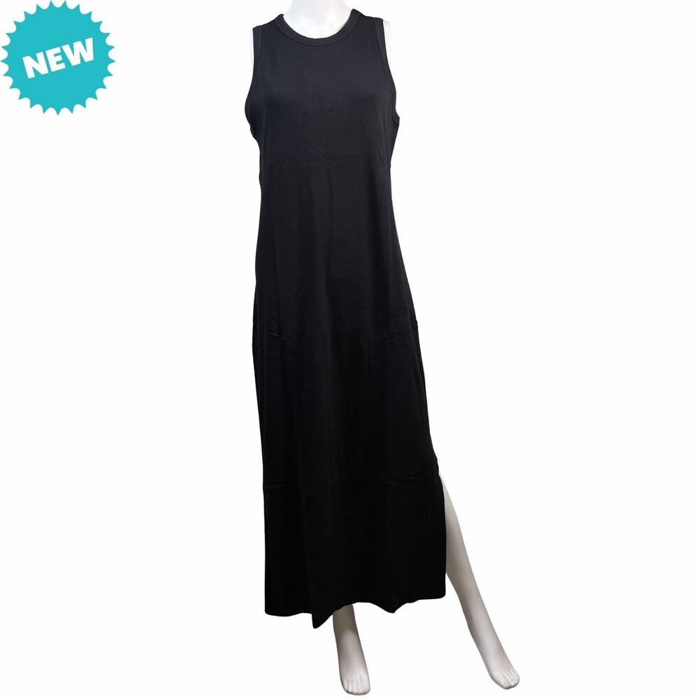 Universal Thread Dress Women's Size 1X Rib-Knit Maxi Black Side Slit NEW